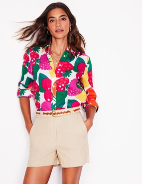 Sienna Linen Shirt-Multi, Summer Fruits Breathable Knit Fabric