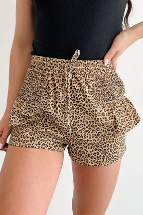 Outdoor Fit AntiStaticFinish Partying Hard Smocked Leopard Shorts (Taupe/Black)