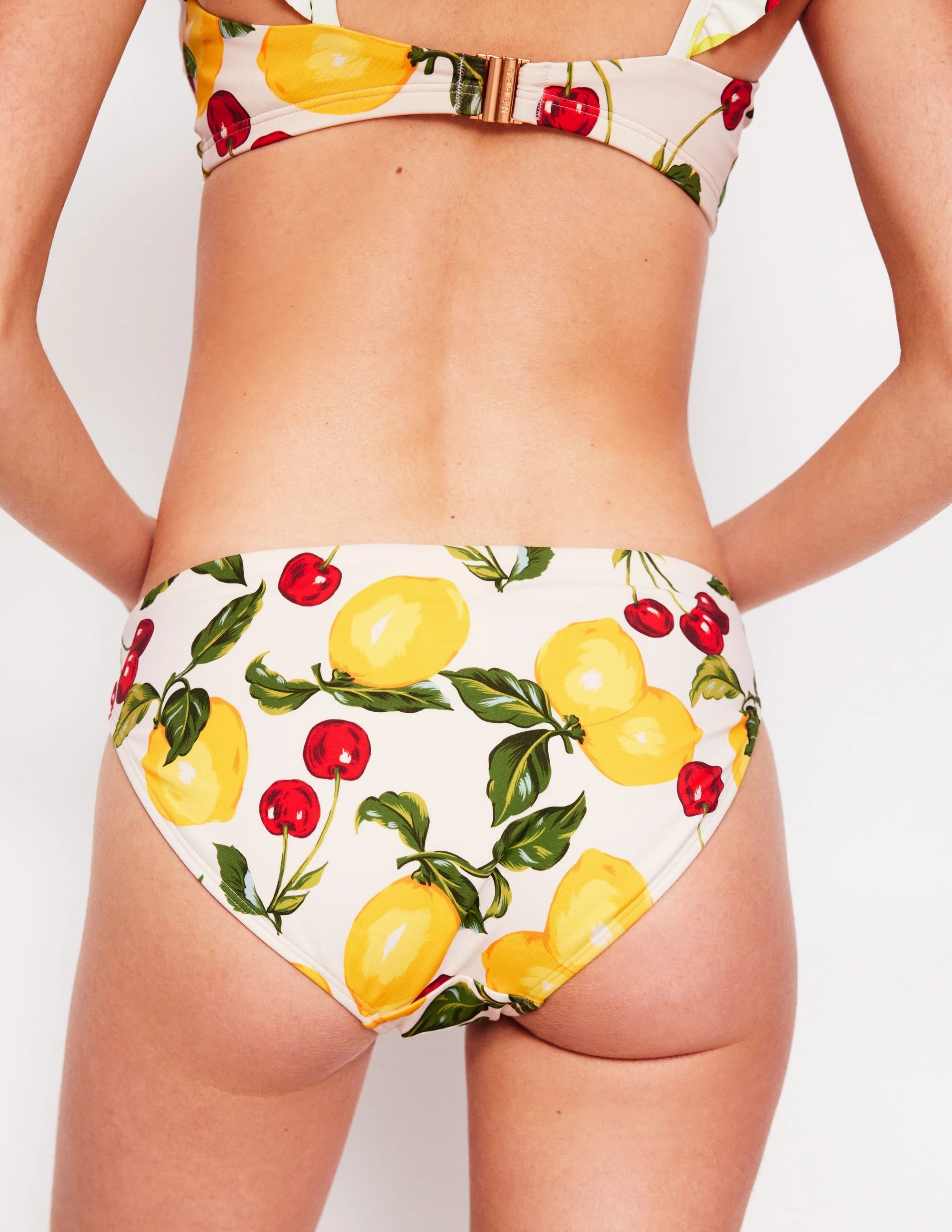 Classic Bikini Bottoms-Ivory, Cherries and Lemons Low Profile Seams