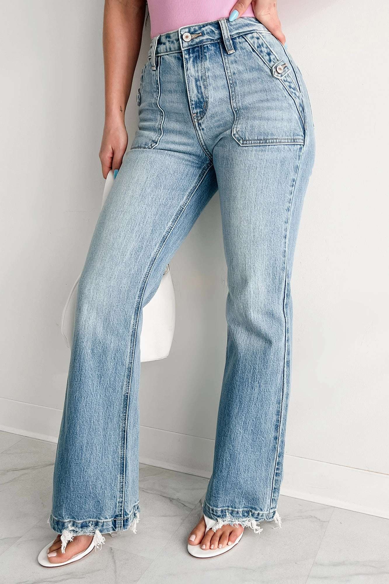 Weighted Hem Fitzgerald High Rise Wide Flare Kancan Jeans (Medium)