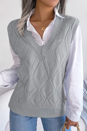 WOMEN PUNCHING KNITTED LOOSE FIT SWEAT VEST QuickRelease Fastener