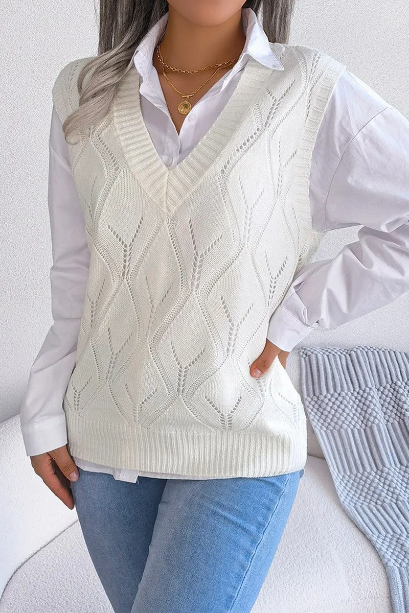 Biodegradable Fiber Easy to Wear WOMEN PUNCHING KNITTED LOOSE FIT SWEAT VEST