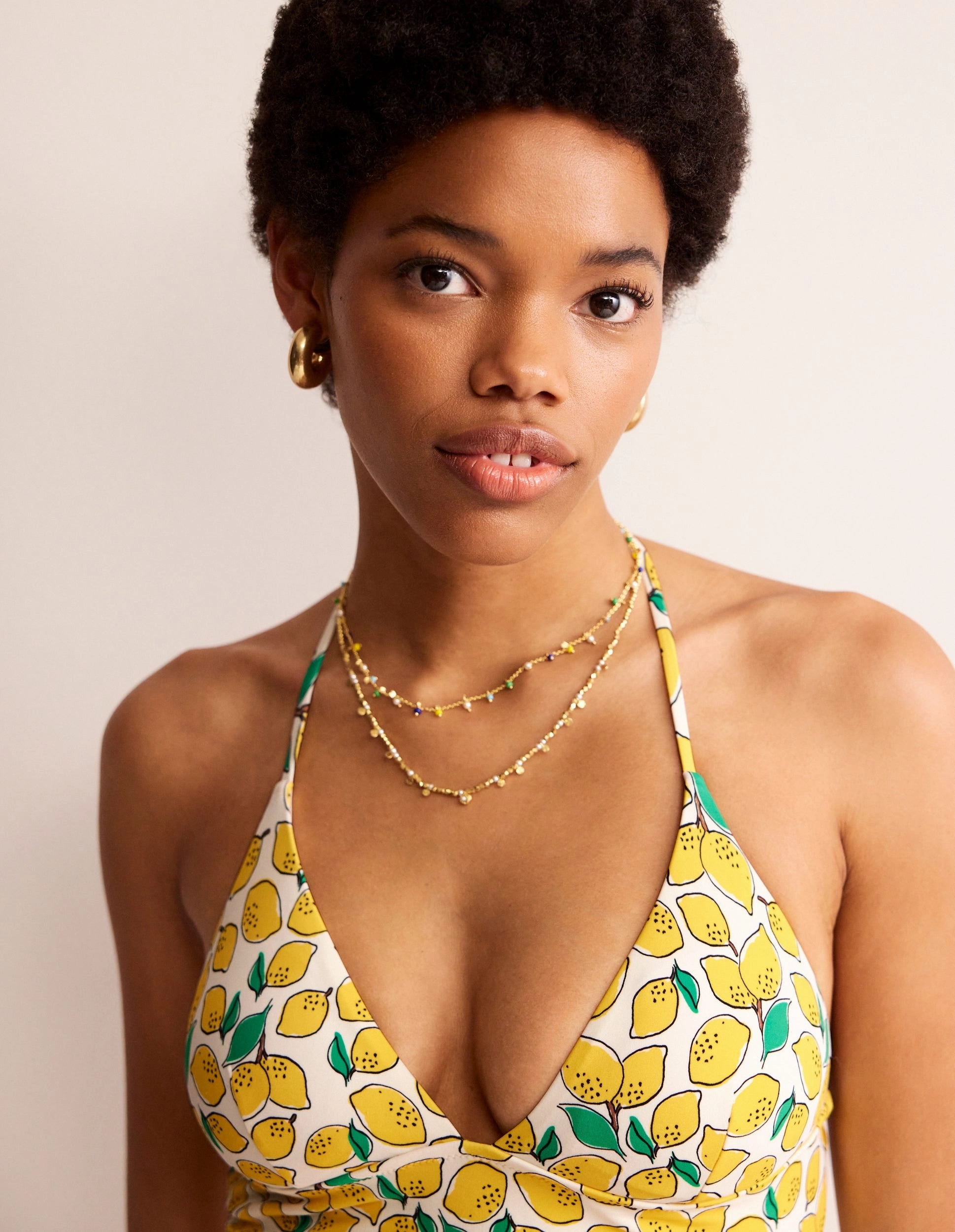 Fade Resistant Color Lock Symi String Swimsuit-Ivory, Lemons