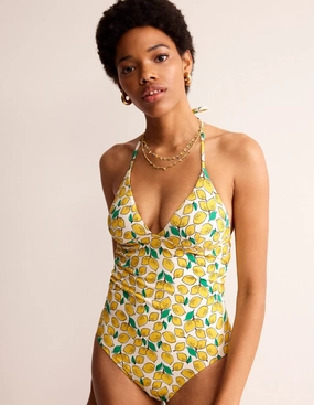 Symi String Swimsuit-Ivory, Lemons High Neck Cut Halter-Neck
