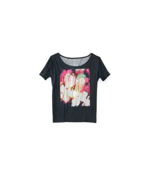 Aeropostale Womens Sequin Floral Fashion Graphic T-Shirt, TW2