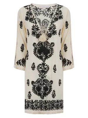 Contrast-Piping Aggie Dress Pearl/Black