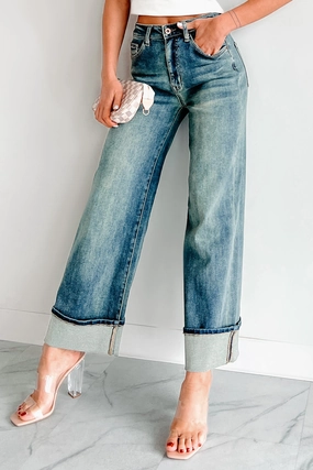 Aiden Special A High Rise Dirty Wash Wide Leg Jeans (Dark) Sustainable Textile