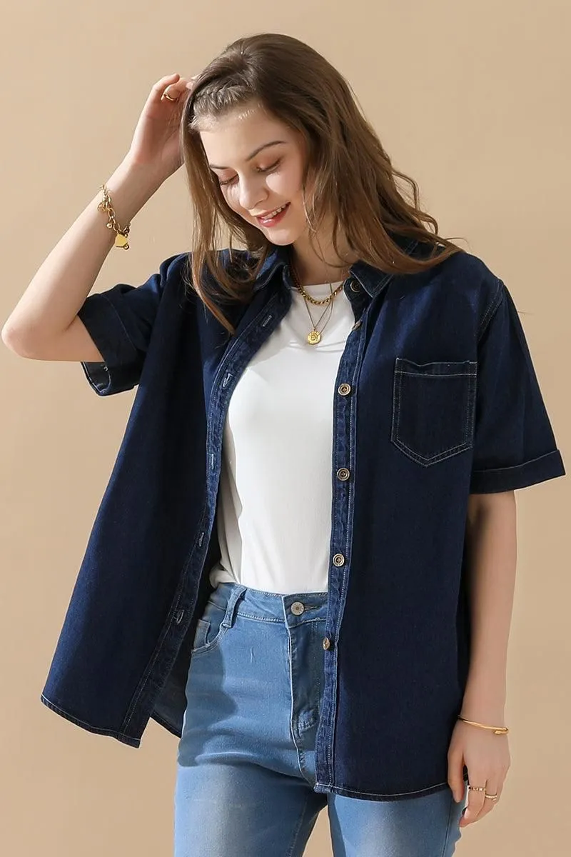 DENIM ROLL UP SHORT SLEEVES ONE POCKET SHIRTS Moisture Wicking Technology AntiSnag Fabric