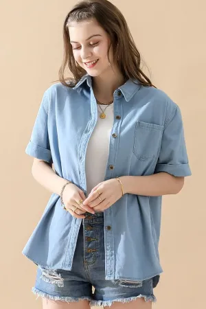 ResilientStretch DENIM ROLL UP SHORT SLEEVES ONE POCKET SHIRTS