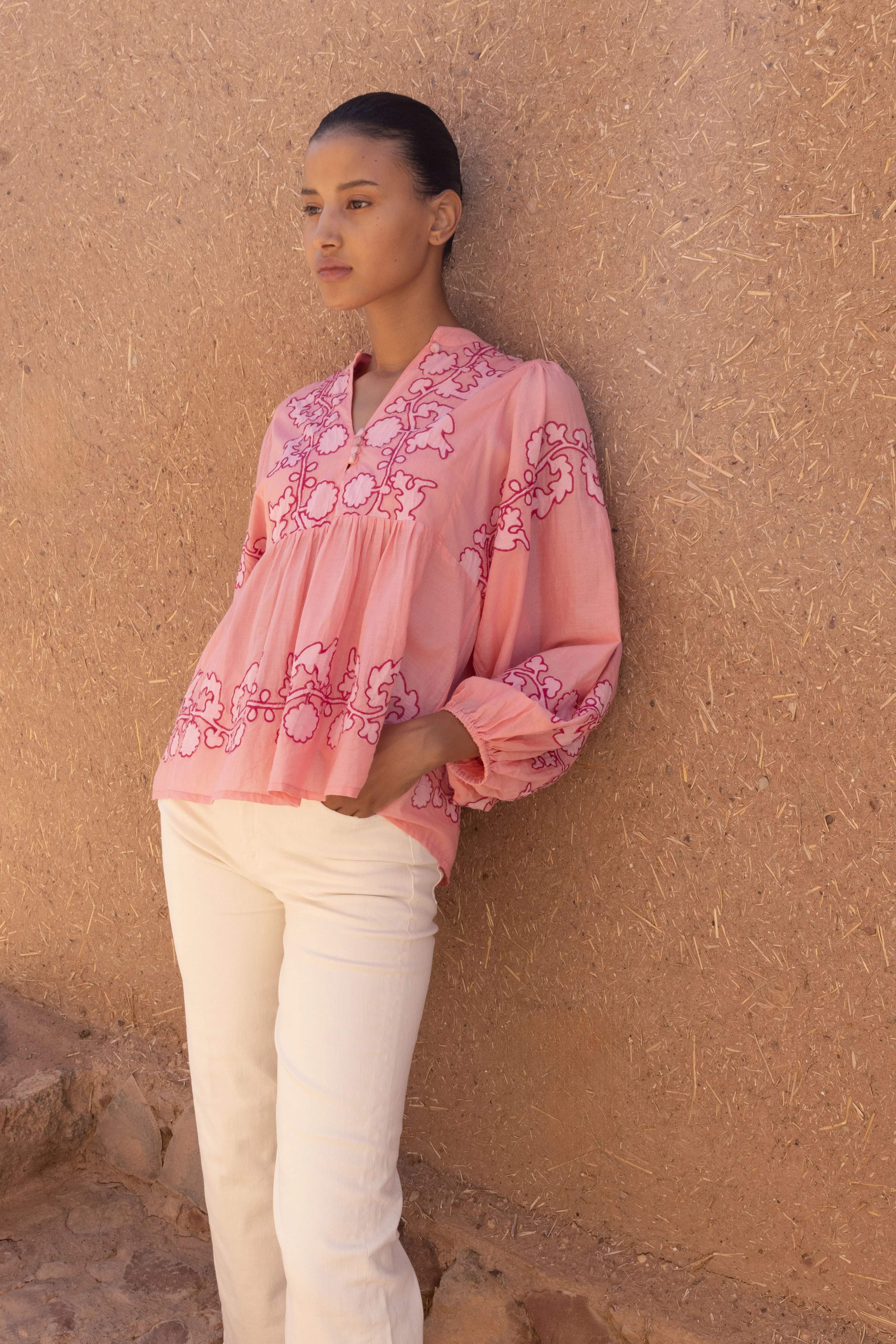 Mandarin Balloon Top Tangier Pink BondedSeams Flexible Hemline