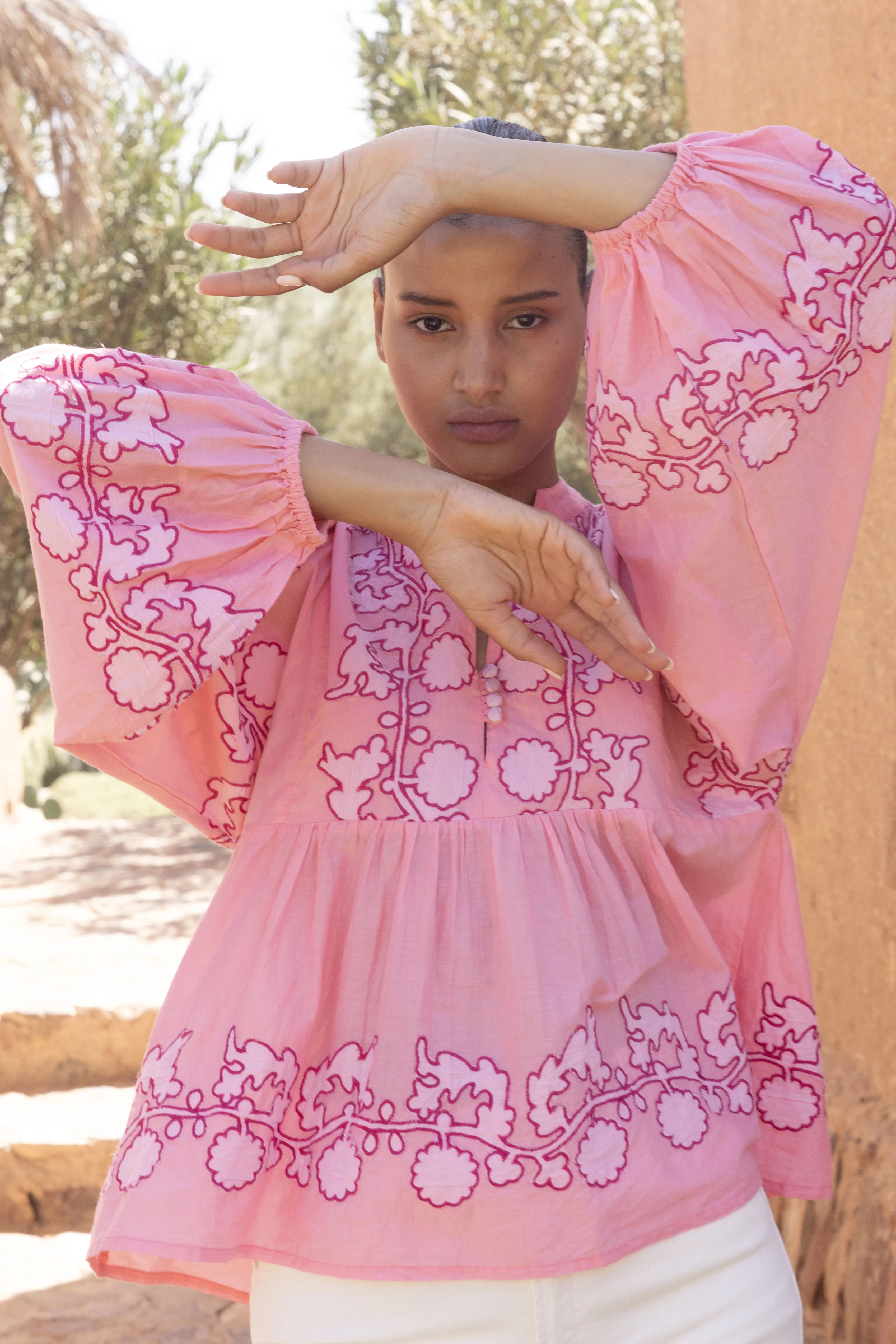 Mandarin Balloon Top Tangier Pink Architectural Tailoring