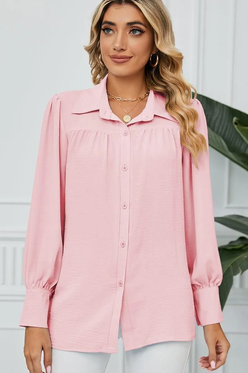 BUTTON DOWN LONG SLEEVE CHIFFON BLOUSE SHIRTS LightweightFabric Breathable Lining