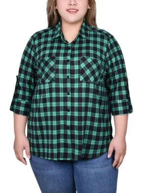 Comfortable Cut Plus Size Long Sleeve Button Front Tunic Top