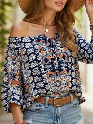 Floral Off-Shoulder Ruffle Knot Shirt AllClimateAdaptive