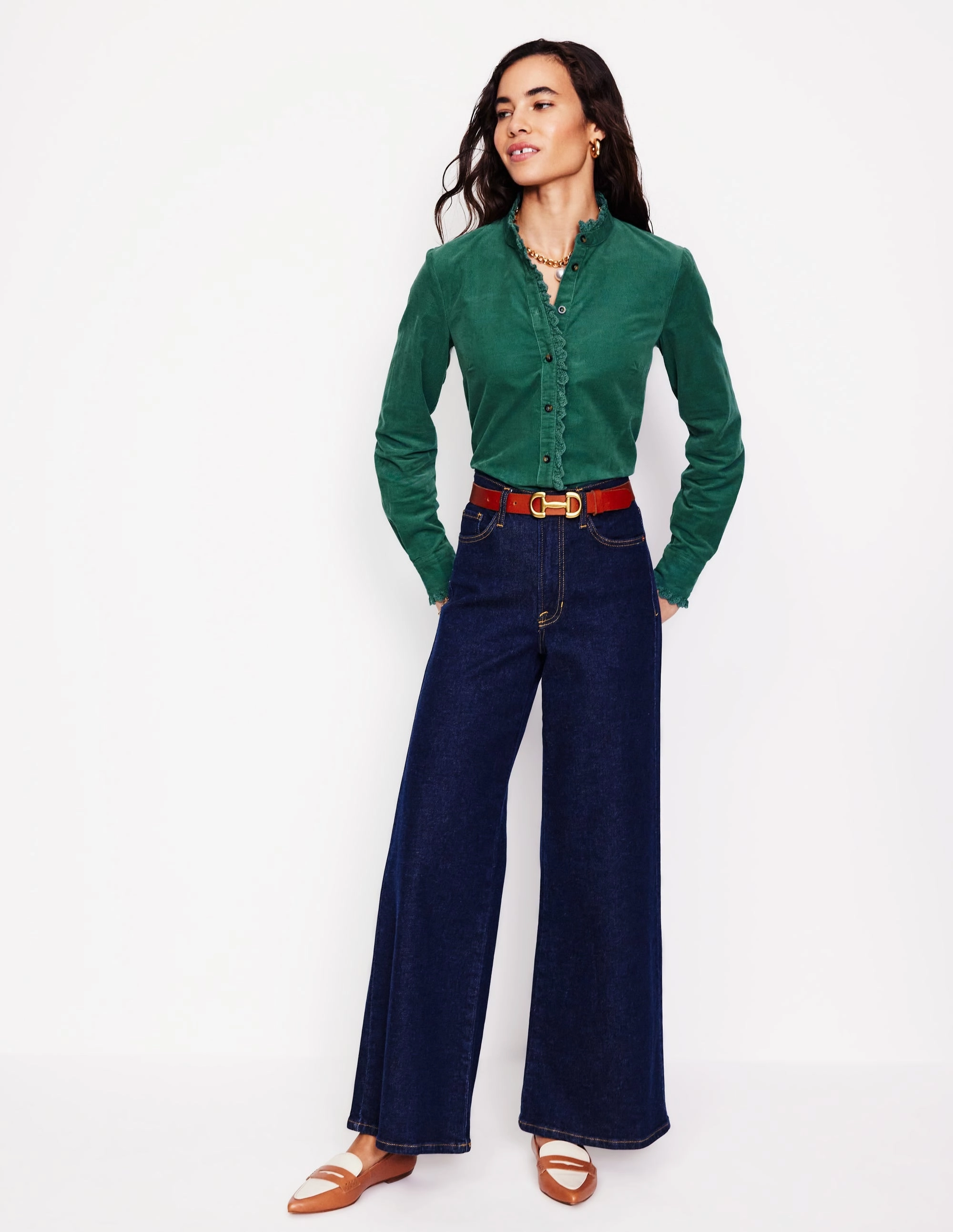 Phoebe Cord Shirt-Spruce Green TactileWeave Daily Wear