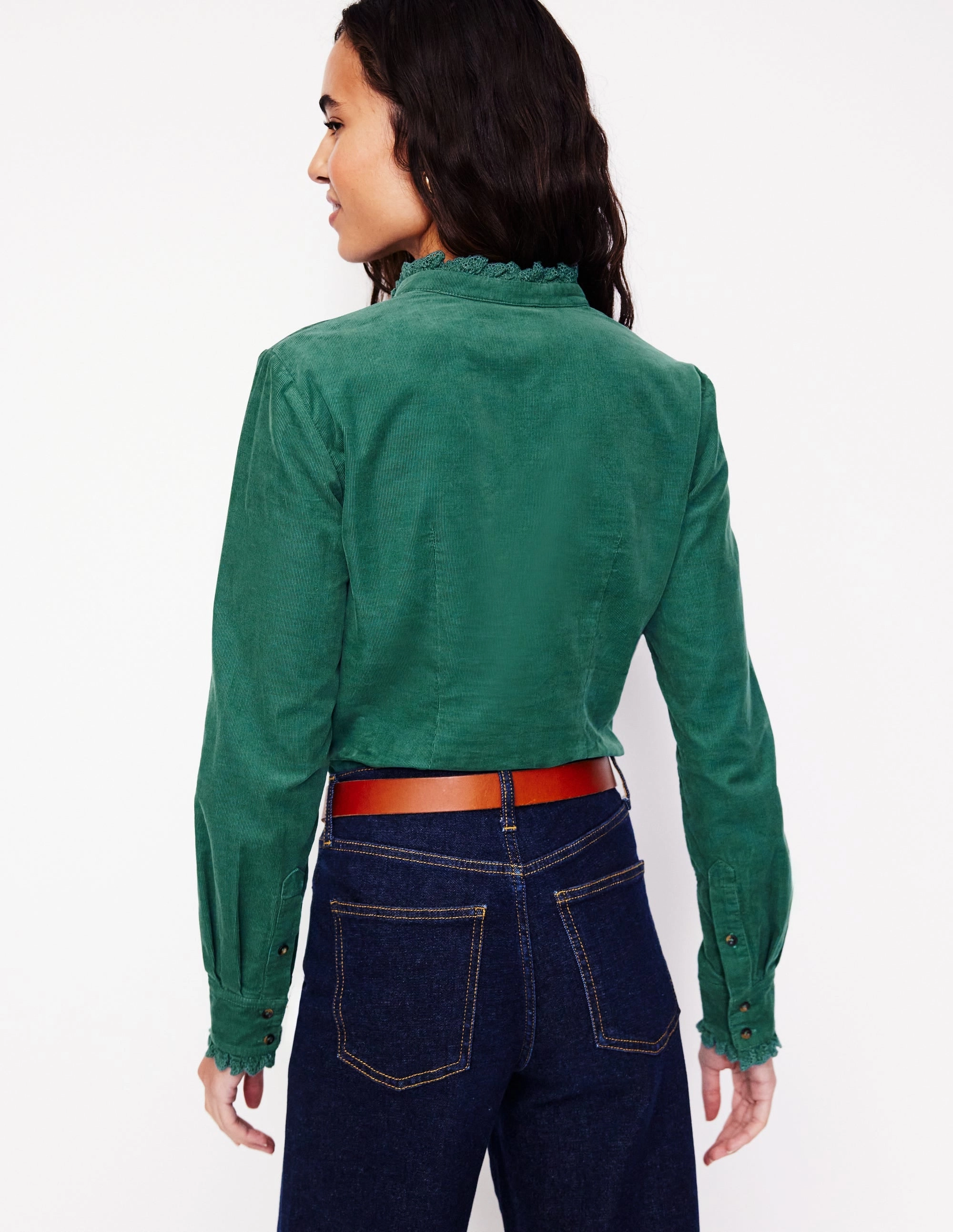 Phoebe Cord Shirt-Spruce Green Eco Friendly Material