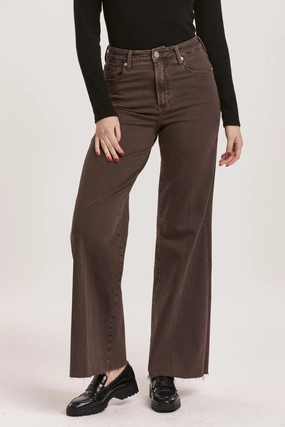Dear John Fiona Super High Rise Wide Leg Jean in Mocha Brown DoubleStitchedSeams Breathable Tank