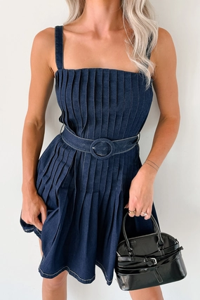 Hustle In Heels Pleated Sleeveless Mini Dress (Denim) OdorControl Technology