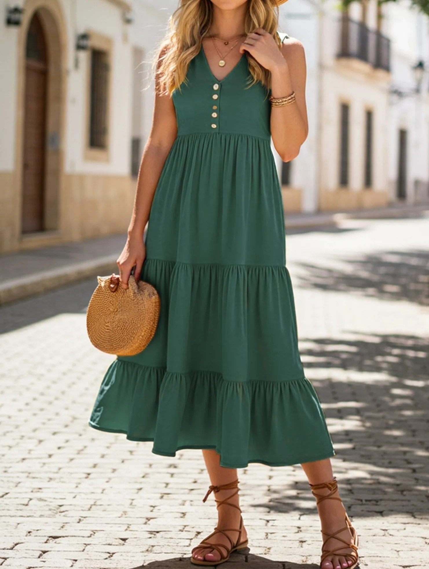 Sleeveless Loose Casual Solid Color Dress ??Lightweight Viscose Summer Dress for Women Walk Grace Light and Comfortable Wear