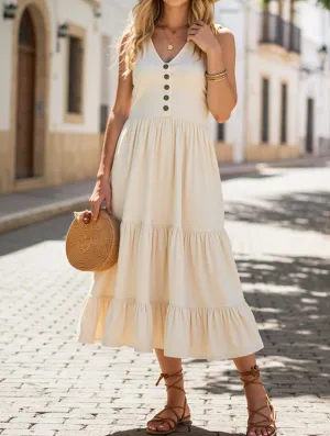 Sleeveless Loose Casual Solid Color Dress ??Lightweight Viscose Summer Dress for Women Minimal Detail Sleek and Flattering