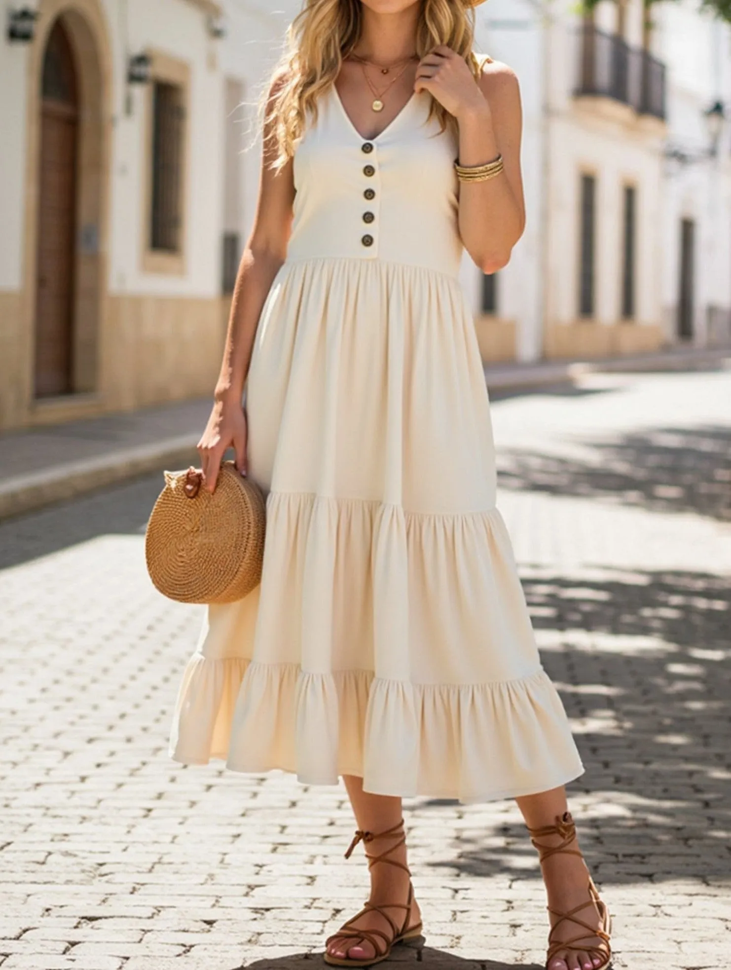 Grace Base Sleeveless Loose Casual Solid Color Dress ??Lightweight Viscose Summer Dress for Women