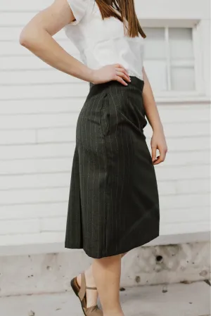 Smart Edge Coordinated Set Poly/Wool Allison Skirt Charcoal Pinstripe