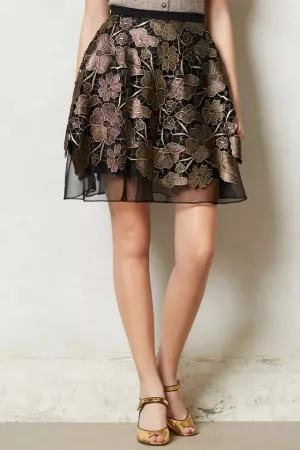 Golden Black Lace Mini Skirt High Shine