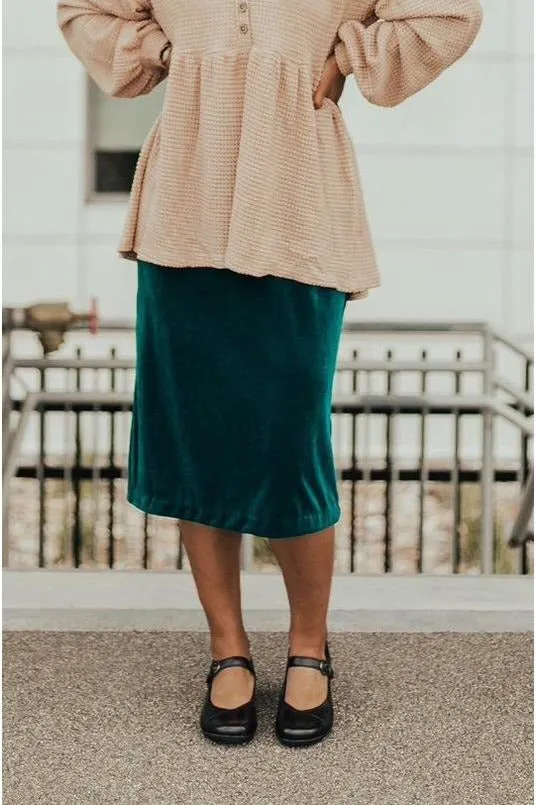 Carrie Stretch Velvet Skirt Peacock Cozy Tones