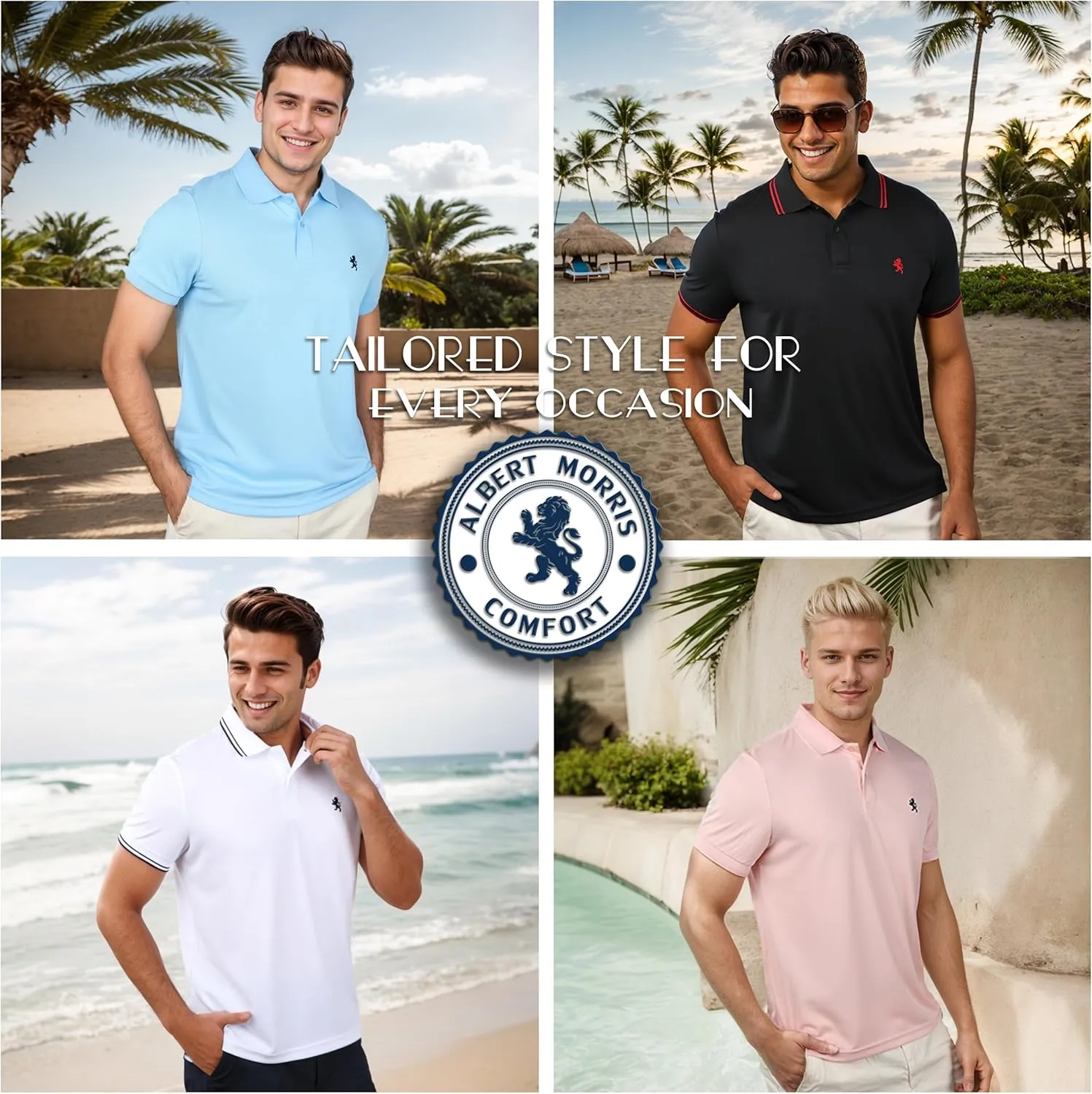Albert Morris Mens Striped Short Sleeve Polo Shirts 4 Pack