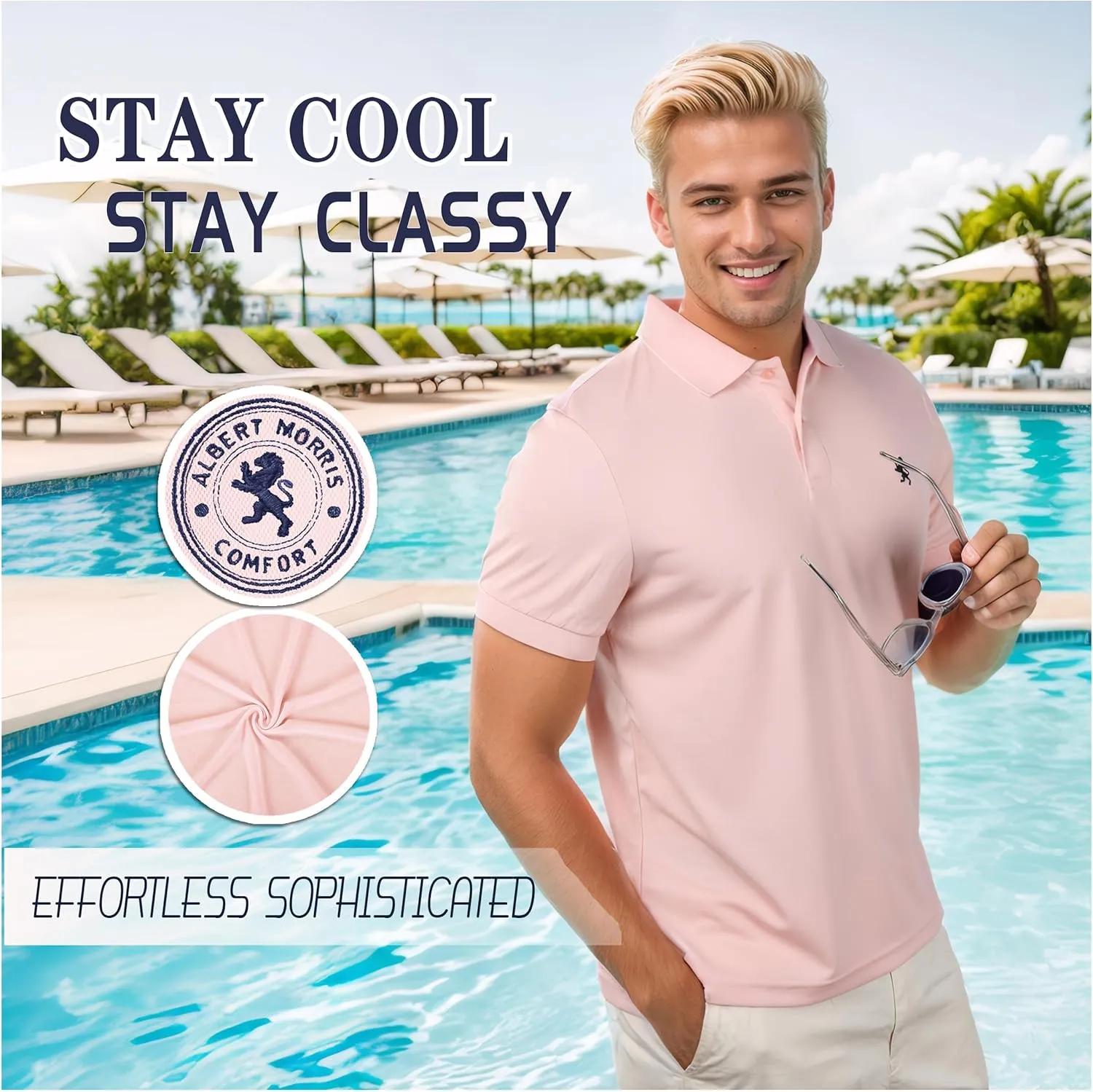 Albert Morris Mens Striped Short Sleeve Polo Shirts 4 Pack