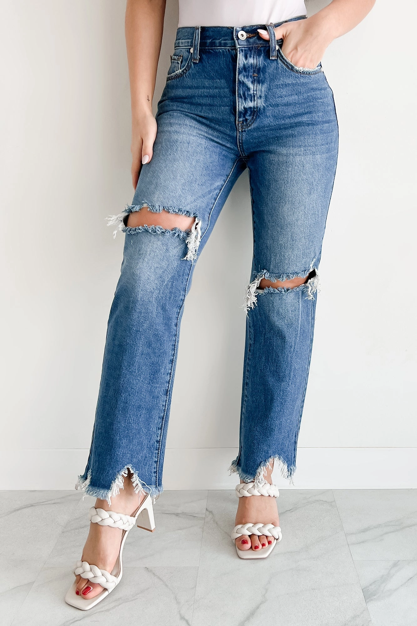 Layer Ready Alexandra Distressed Straight Leg Special A Jeans (Medium Dark)