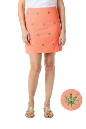 Elastic Cuff Flattering Look Ali Skirt Stretch Twill Coral with Pot Leaf