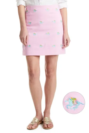 Light Shape Ali Skirt Stretch Twill Pink with Pastel Racing Horses 19"