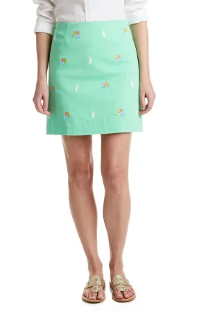 Ali Skirt Stretch Twill Spring Green with Easter Eggs and Bunny 19" Perfectly Relaxed Cozy Stretch Fit