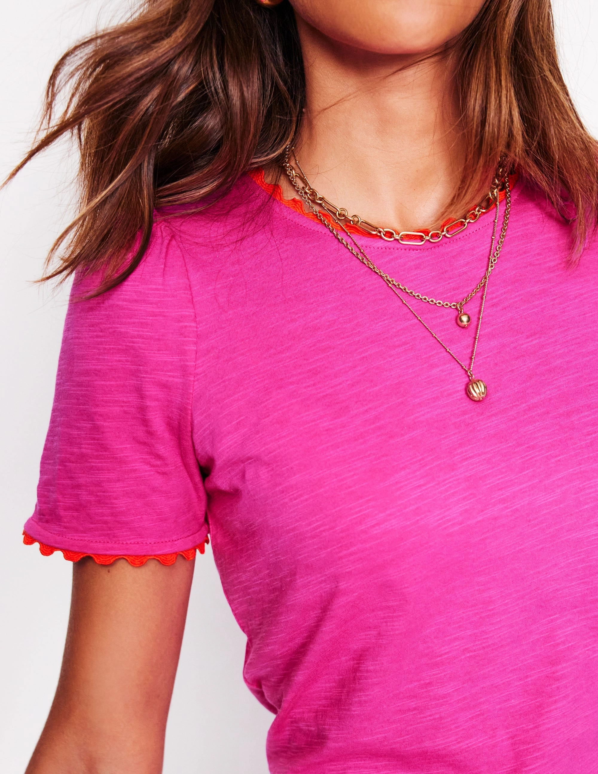 Ali Ricrac T-shirt-Cosmos Pink High Neckline BioBased Fiber