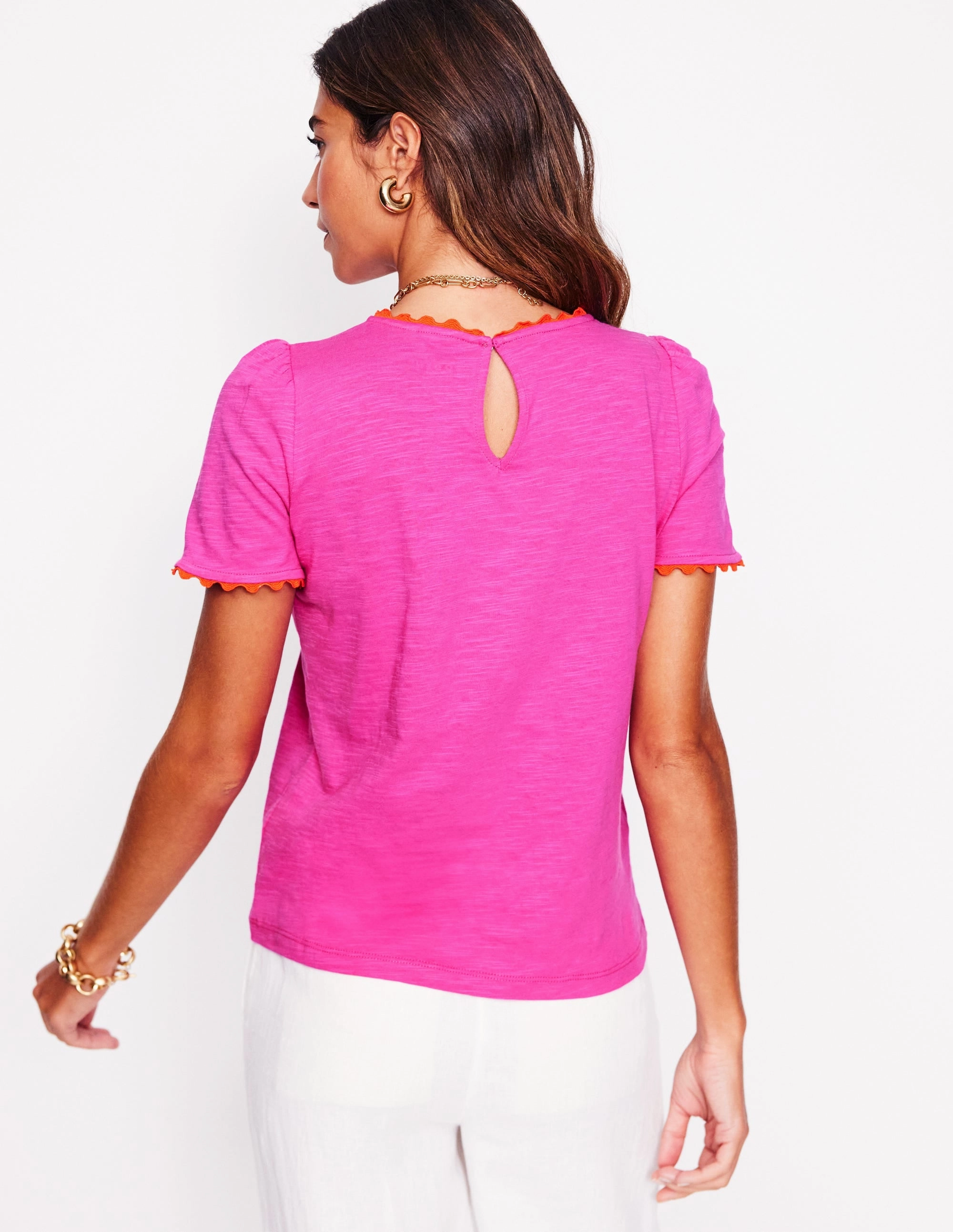 High Collar Design Ali Ricrac T-shirt-Cosmos Pink