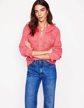 Alice Fluffy Stitch Cardigan-Salmon Pink Soft Ribbed Texture
