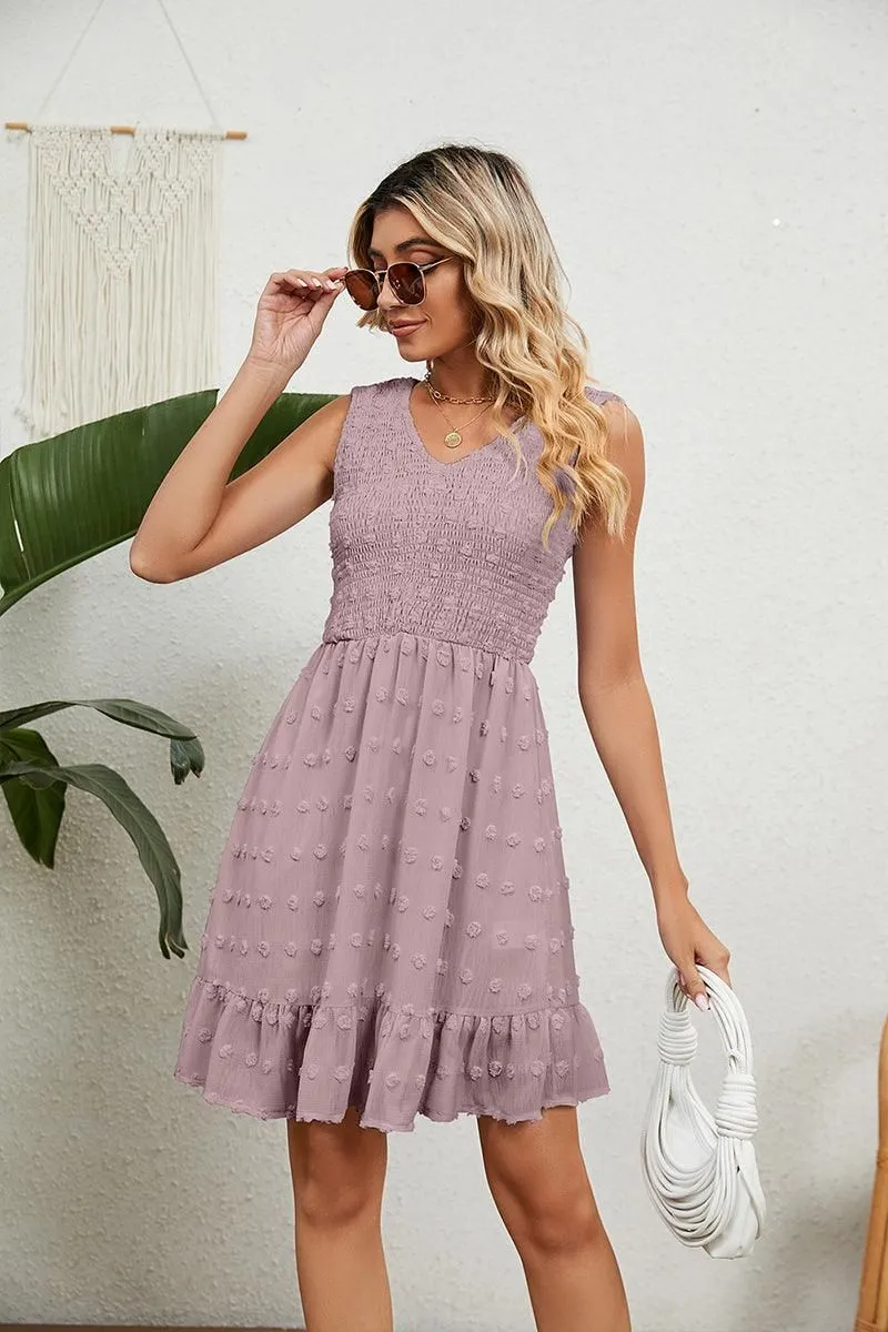 V NECK JACQUARD WEAVE SLEEVELESS DRESS Versatile and Comfortable