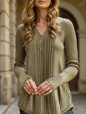 YarnBlend Casual loose V-neck pullover sweater