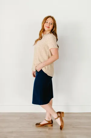 Jasmine Skirt Navy Twist Front Design