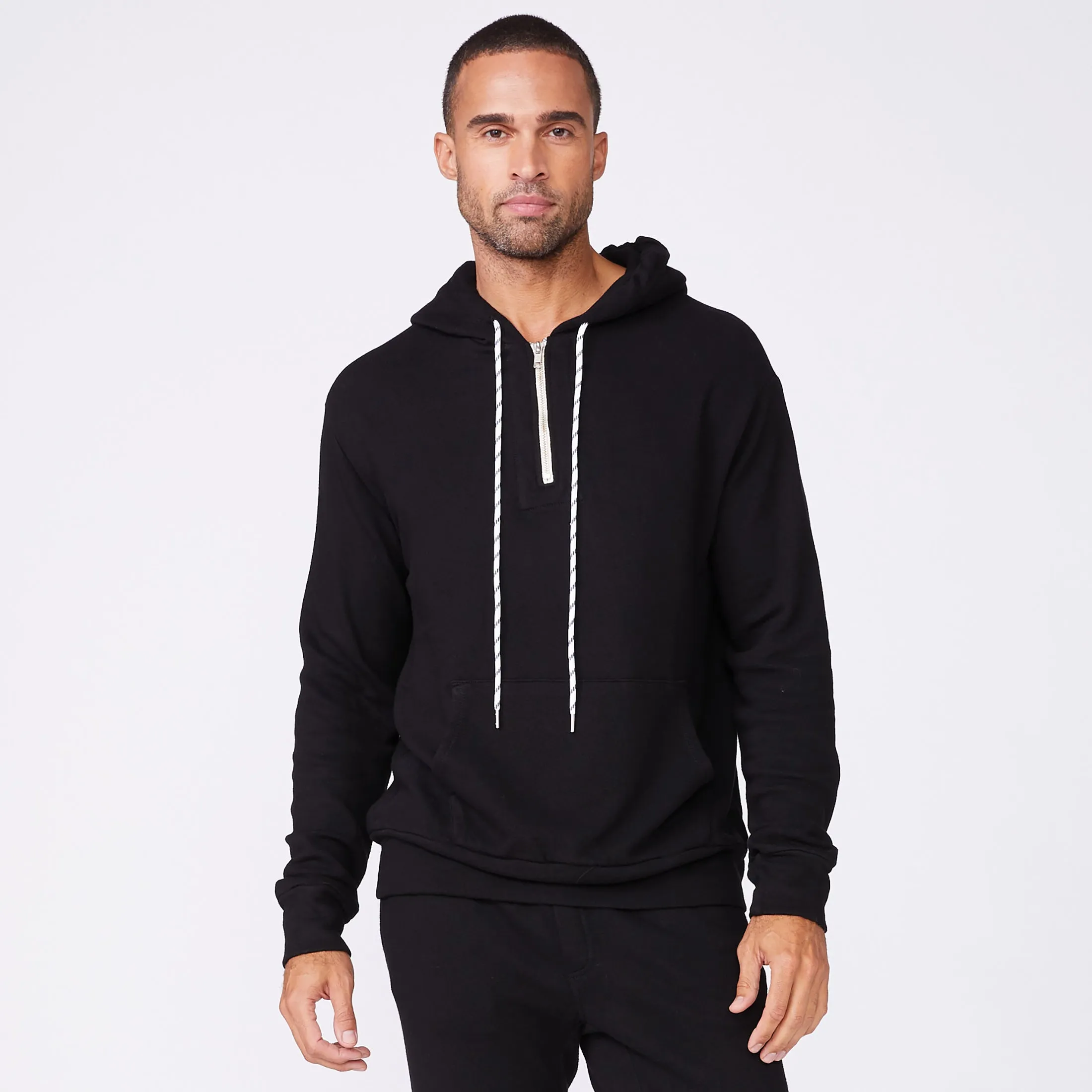 Bungee Cord Quarter Zip Hoody Overlock Edging Circular Knit Technology