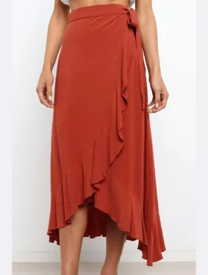 Stretching Fit Low Profile Design TRENDY WOMEN RUFFLED EDGING LACE UP SKIRT