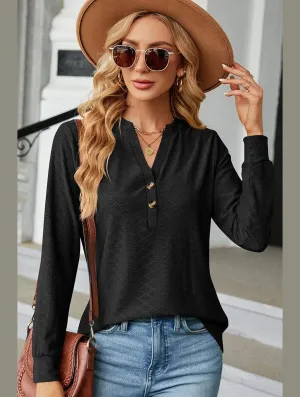 Office Look WOMEN V NECK BUTTON JACQUARD LOOSE FIT TOP