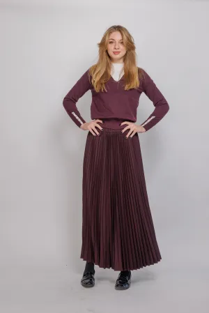 Contemporary Brand Neutral Wear Ivee Burgundy Maxi Pleated Skirt 25634