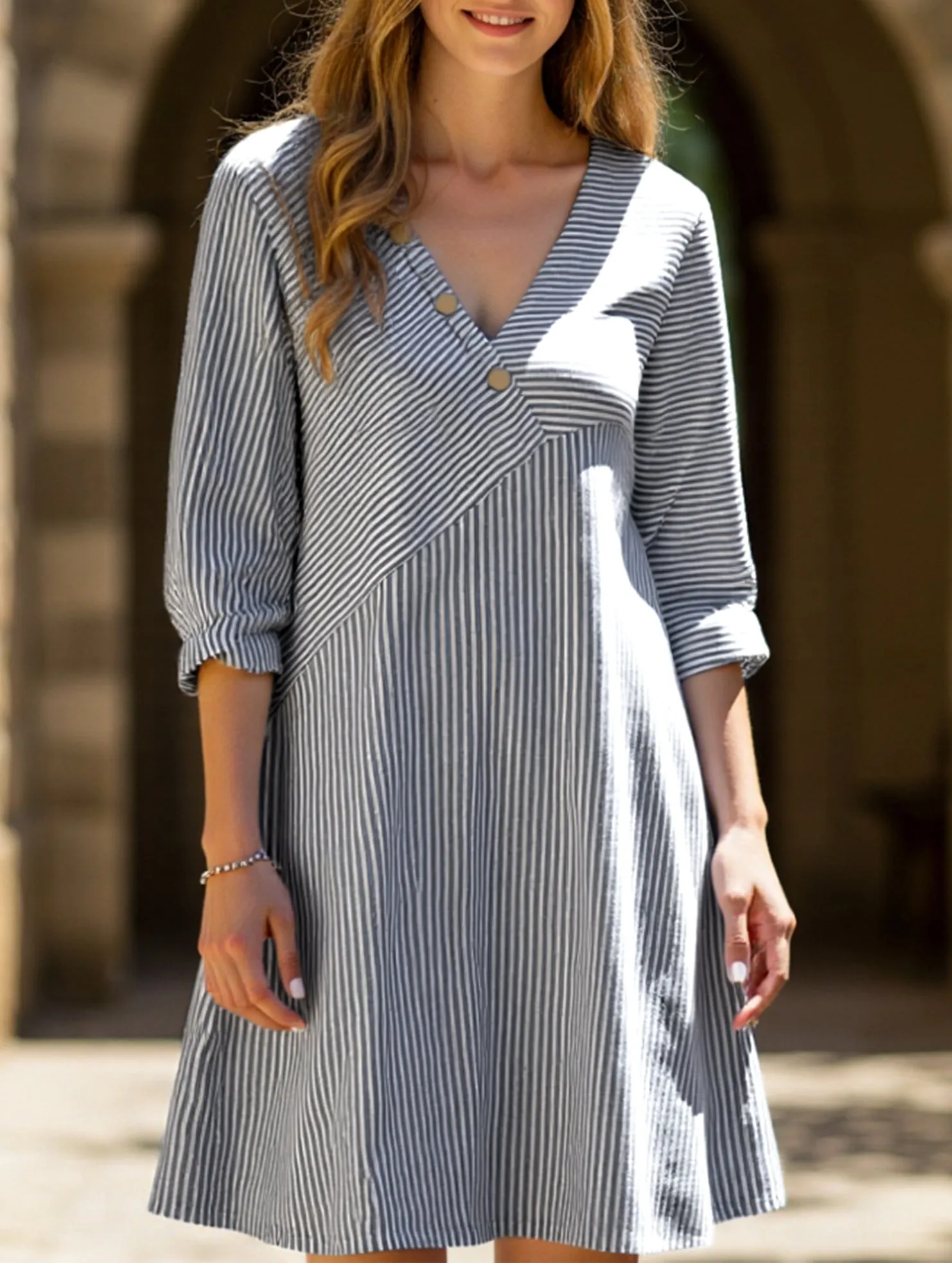Striped V-neck casual dress Statement Mood