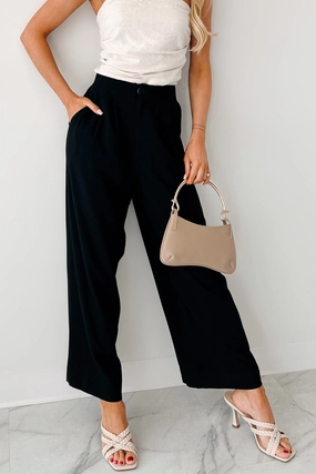 All About Ease High Rise Pleated Linen Pants (Black) Water Resistant