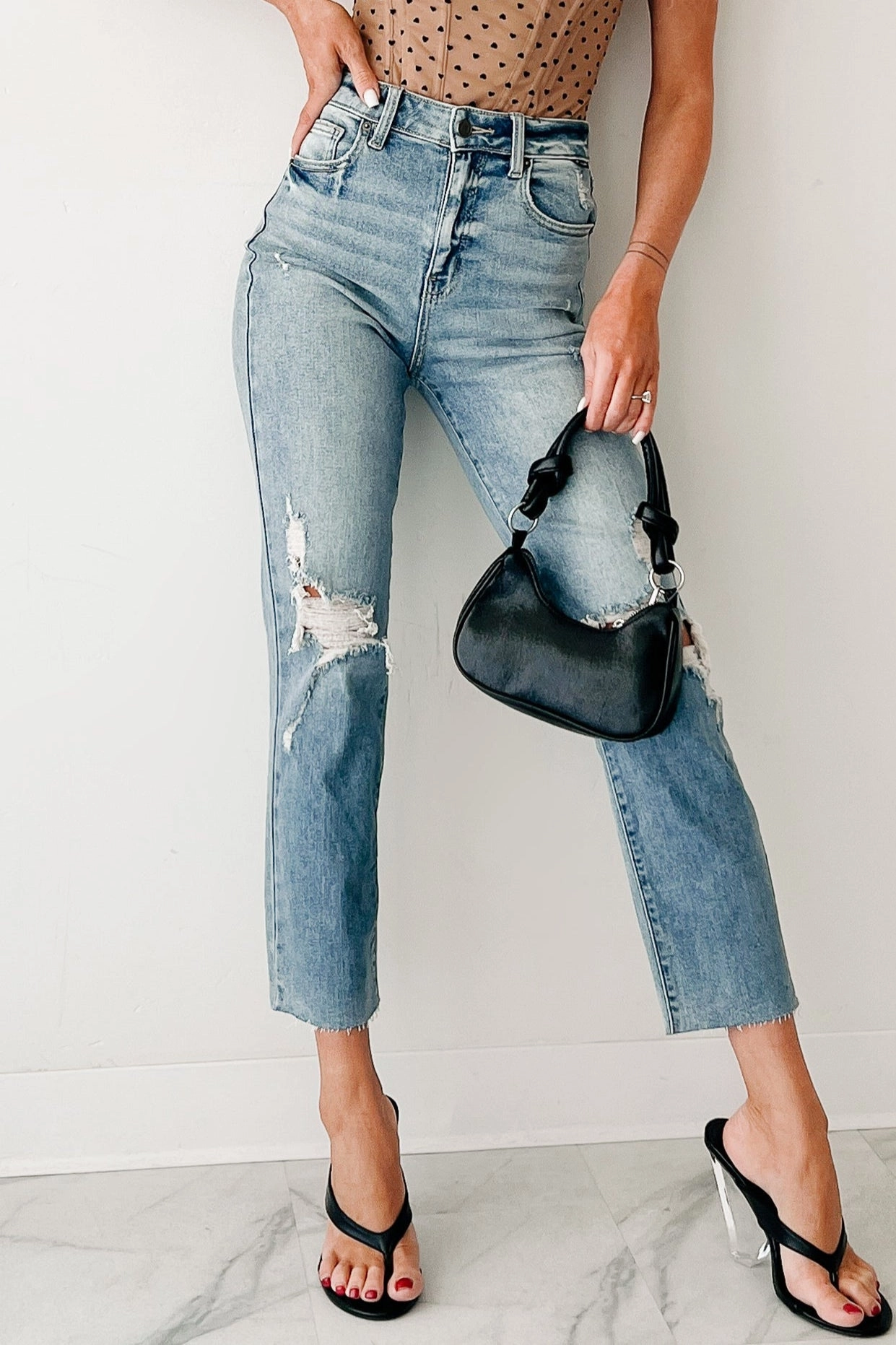 Delphine Distressed Straight Leg Cello Jeans (Light) WaterproofTechnology Comfort Design