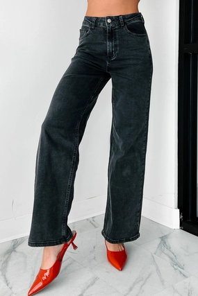 Minimal Comfort Versatile Fit Tyelee NanaMacs Original Non-Distressed Wide Leg Jeans (Washed Black)