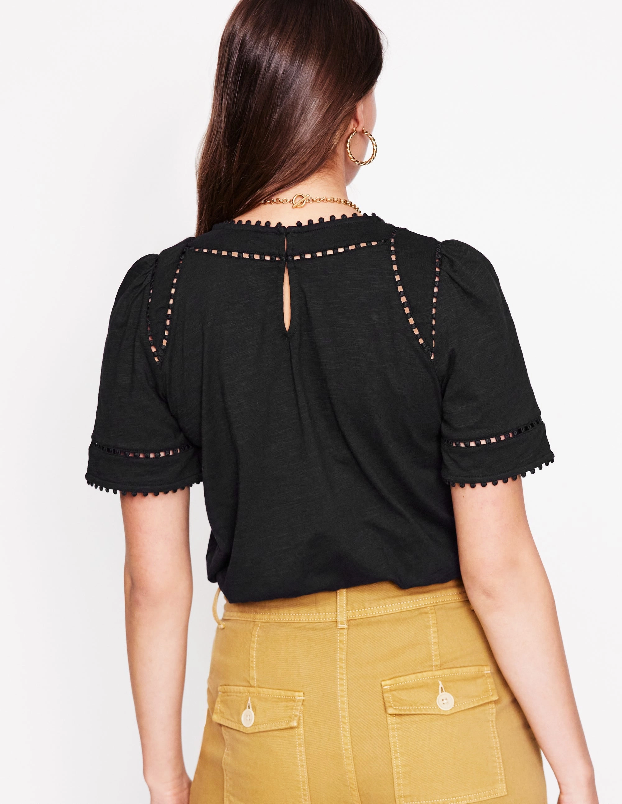 Mila Trim Detail Top-Black Moisture Control Lining DualLayer Weave