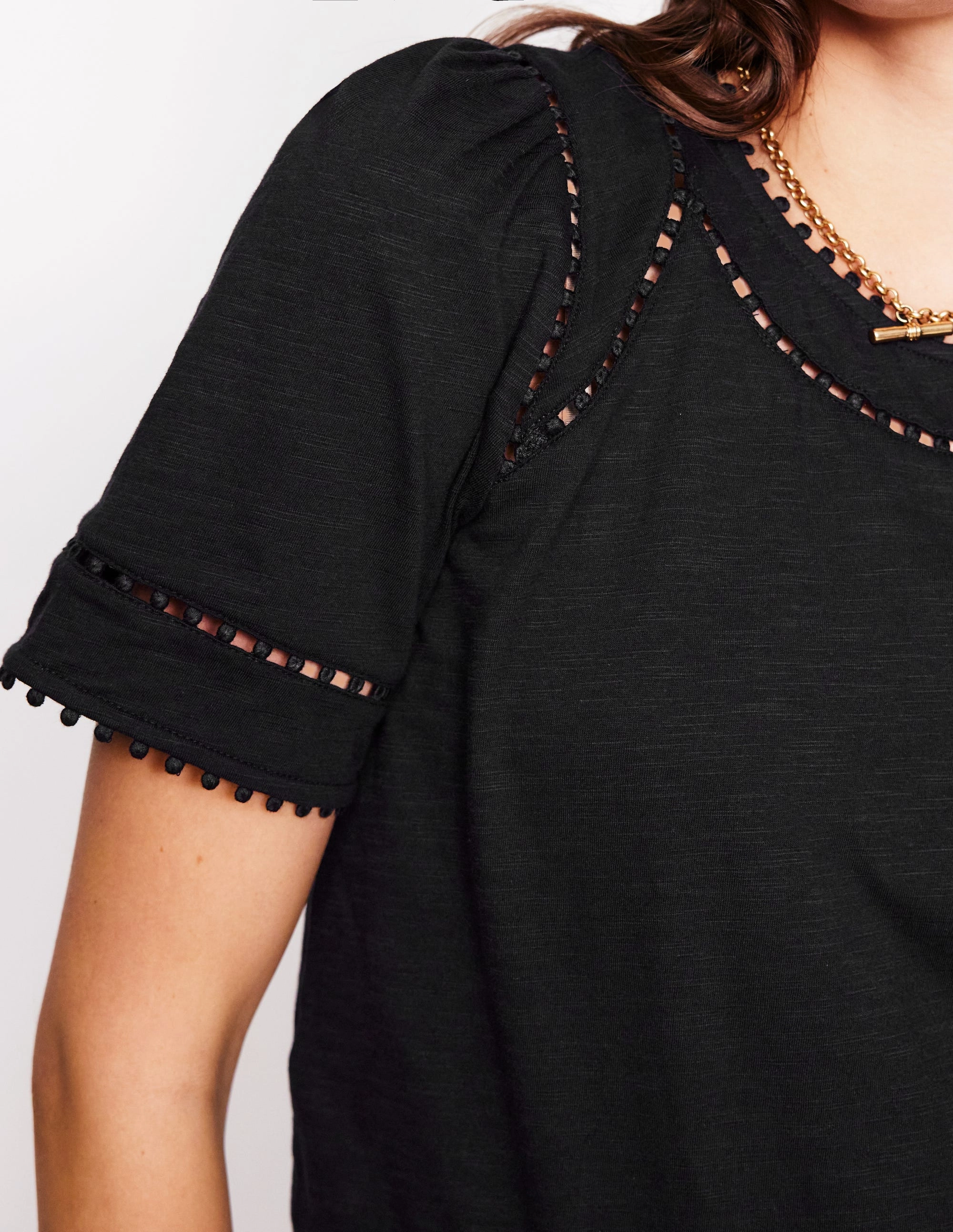 Mila Trim Detail Top-Black Printed top Durable Blend